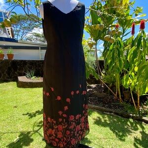 Vintage Laura Ashley Silk Embroidered V Neck Tea Length Maxi Dress